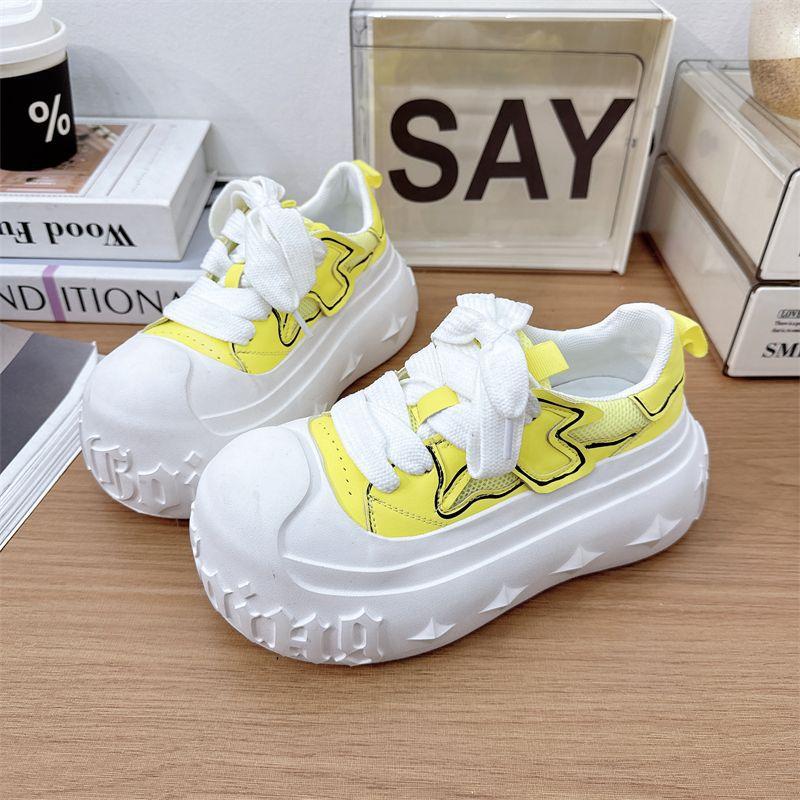 Spring New Fashion Ugly Cute Big Head Little White Shoes Women's Casual Board Shoes Thick Sole Heightening Bread Shoes Tide