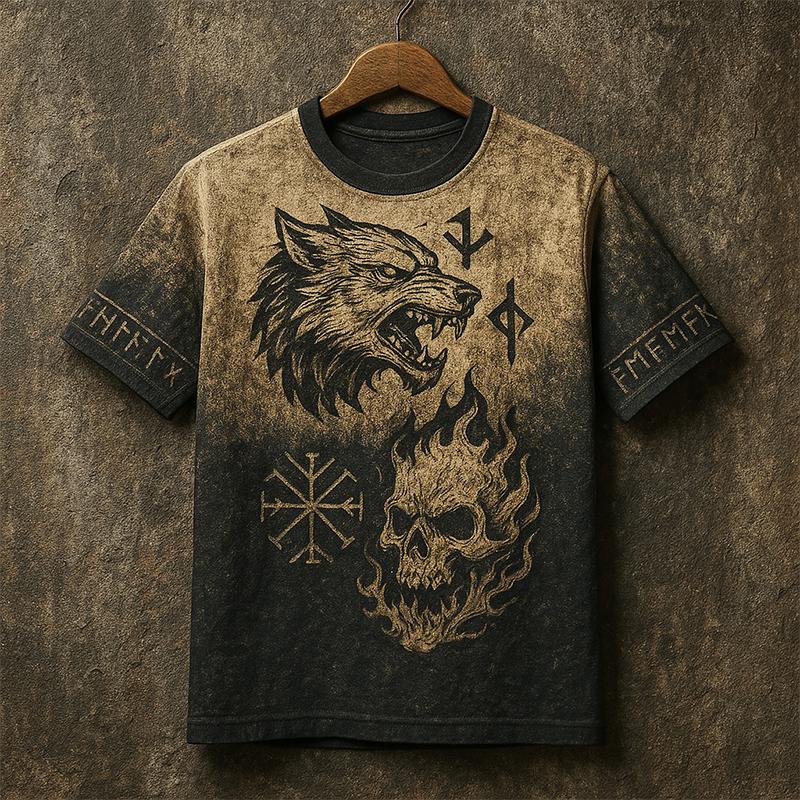 Vintage Men's Short-Sleeve T-Shirt Ethnic Print Casual Crew Neck T-Shirt Top Hip-Hop Street Style Outdoor Plus Size Tees Top Women Clothing