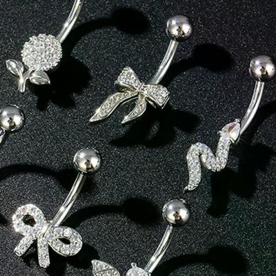 Fashion Zircon Belly Button Rings Stainless Steel Bow Heart Navel Piercing Ring For Women Sexy Belly Piercing Ring Body Jewelry
