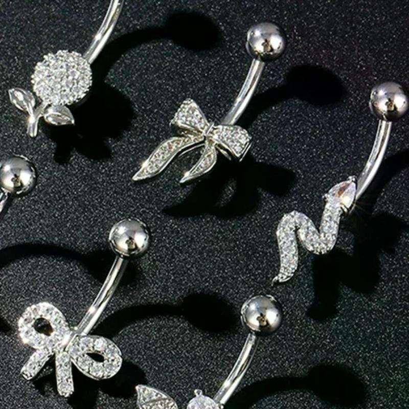 Fashion Zircon Belly Button Rings Stainless Steel Bow Heart Navel Piercing Ring For Women Sexy Belly Piercing Ring Body Jewelry