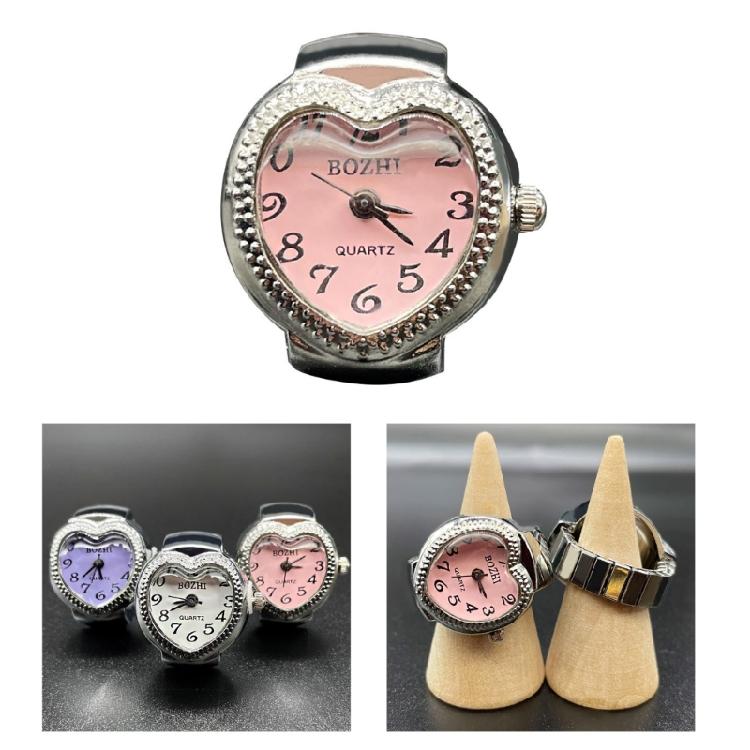 Fashion Heart Shape Finger Watch Couple Rings Jewelry Clock Roman Quartz Watches