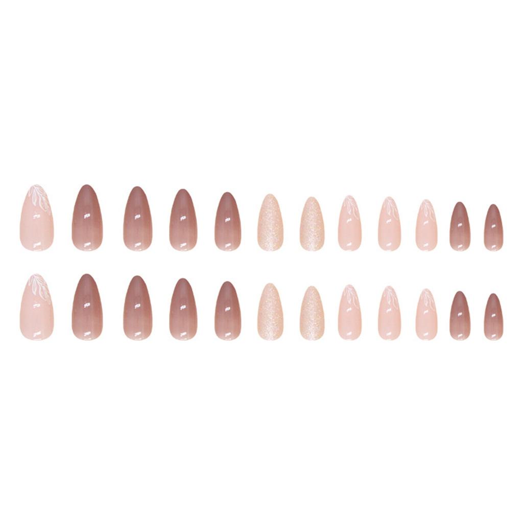 Almond Press on Nails with Glitter Natural Unbreakable Nail Simple Wear for Shopping Traveling Dating