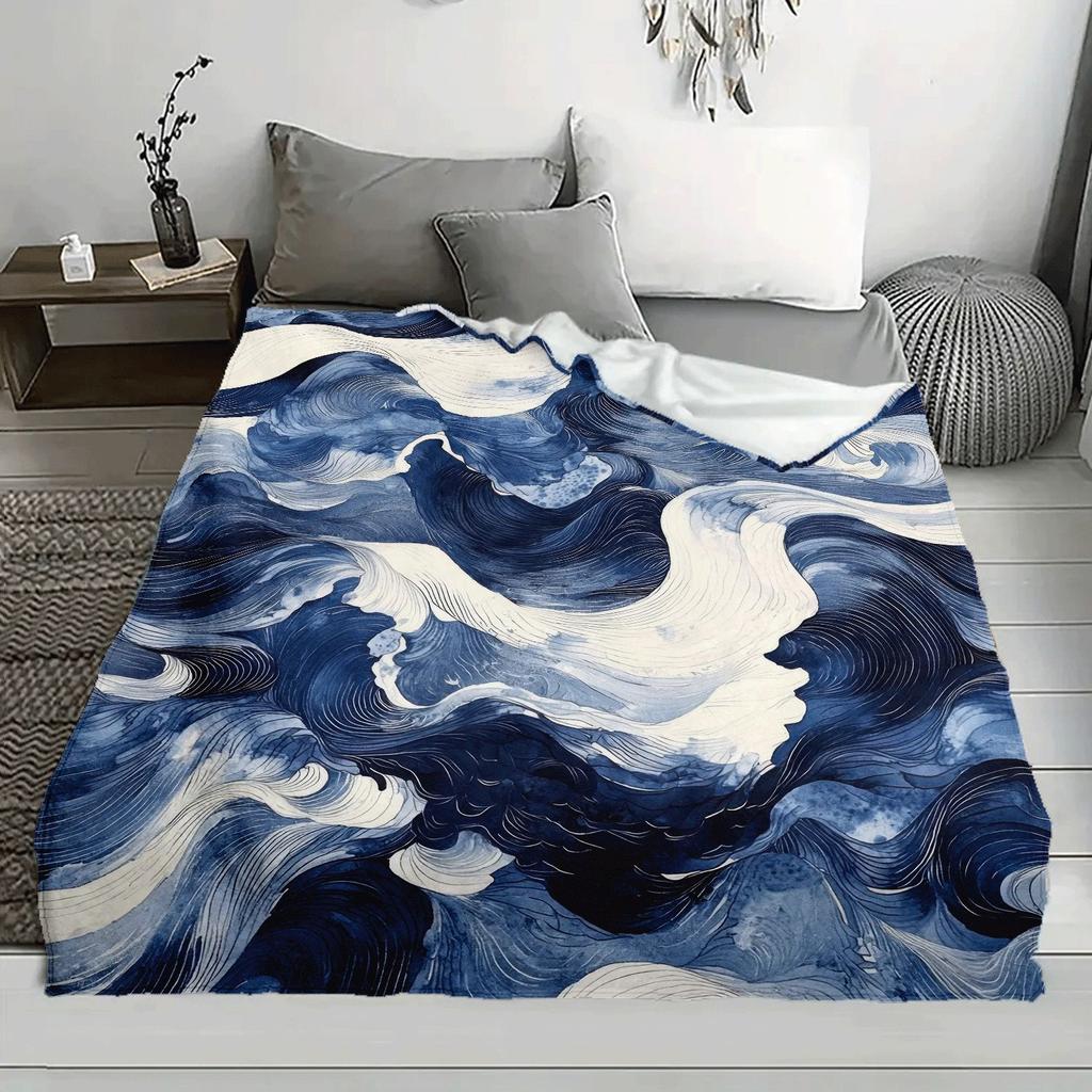 1pc, Contemporary Printed Flannel Fleece Throw Blanket, 100% Polyester, All Seasons, Tear Resistant, Digital Print, Knitted, 200
