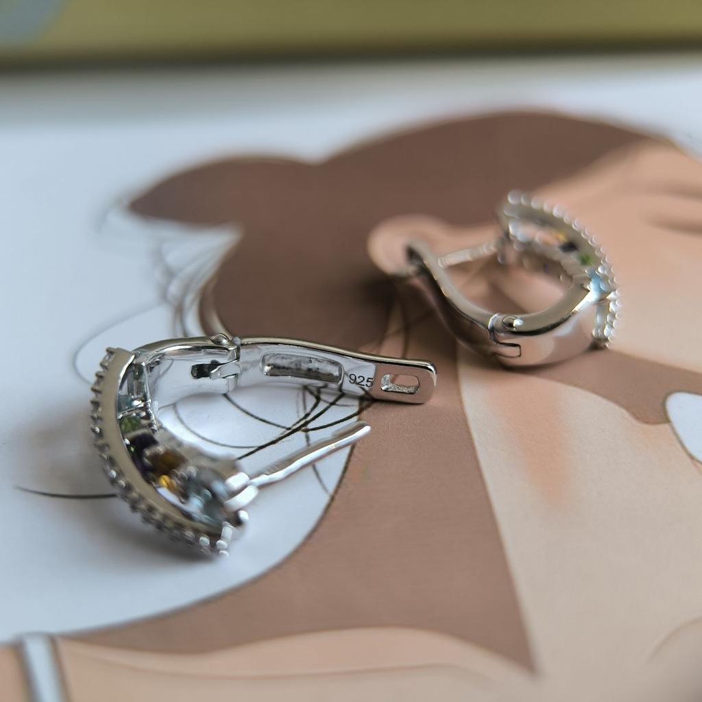 Brincos de prata com ametista natural 1.553ct, citrino, crisólito, topázio (2193265)