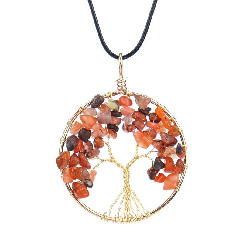 Color-Preserving Gold Hand-Wrapped Natural Crystal Gravel Tree Of Life Necklace Fortune Tree Necklace N47