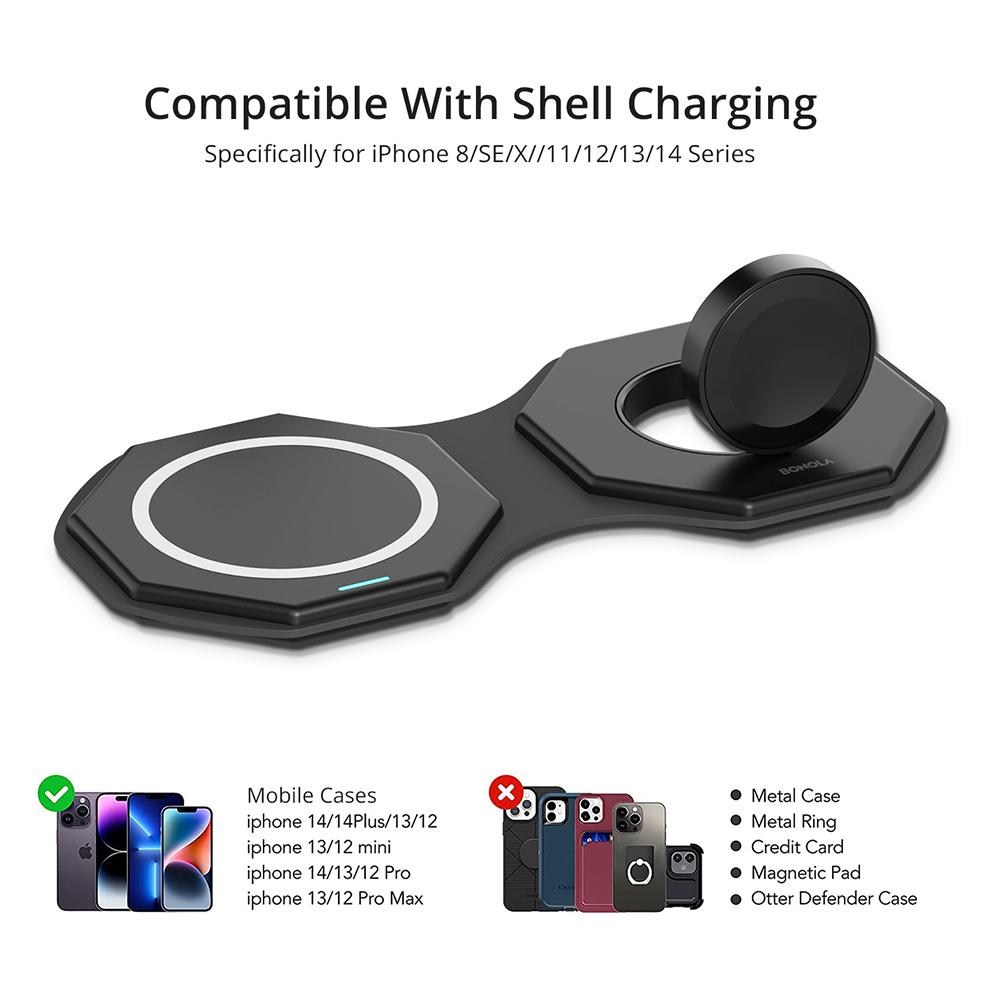 Foldable 2 In 1 Wireless Charger Pad For Apple Watch Ultra/8 15w Magnetic Wireless Charging For Iphone 11/12/13/14 Pro