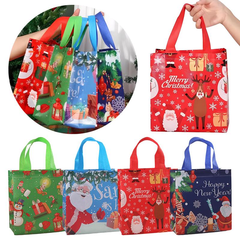 Christmas Gift Bags 4PCS Mixed Styles Non-wove Christmas Gift Packaging Tote Bags Santa Snowman Decoration Party Accessories ZYF