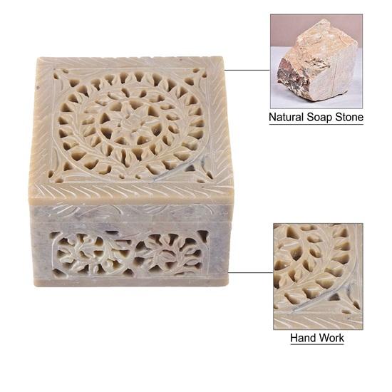 10.16 cm Soapstone Carving Marble Jewellery Box For Women Trinket Ornament Box