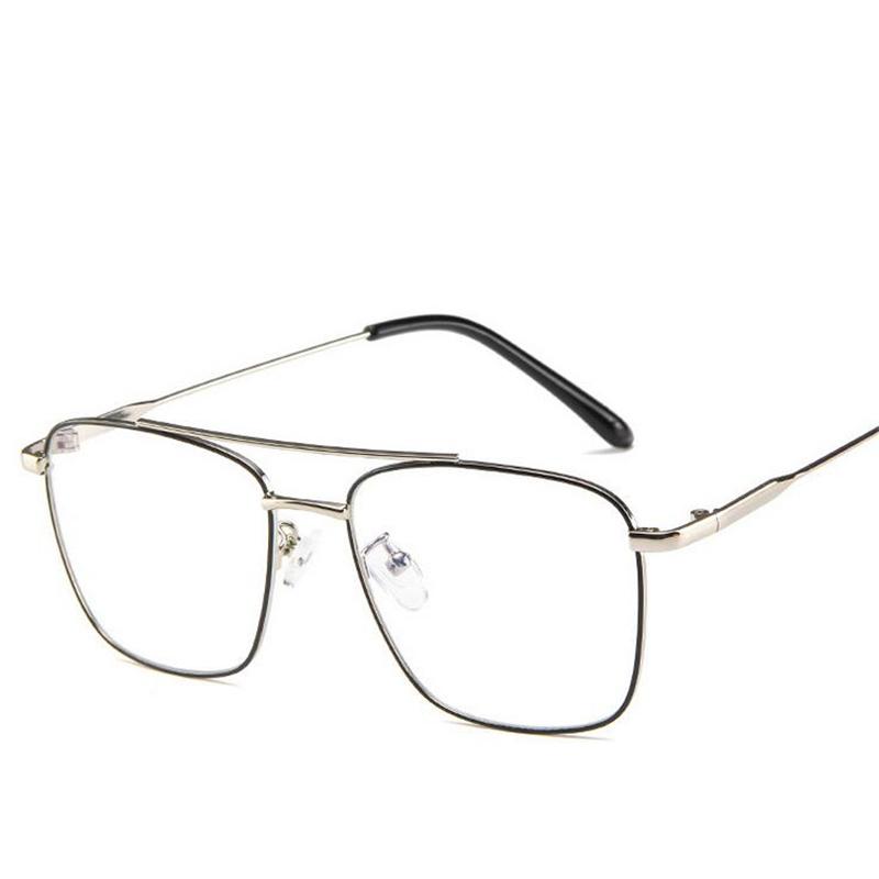 Double Beam Anti Blue Light Square Prescription Glasses For The Nearsighted Vintage Metal Myopia Spectacles -0.5 -0.75 To -6.0