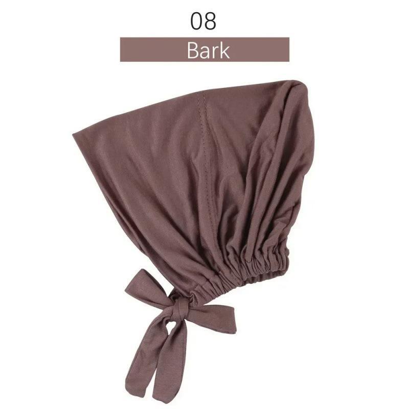 Solid Color Elastic Tie-Back Modal Undercap Hijab Scarf Adjustable Kufi Cap