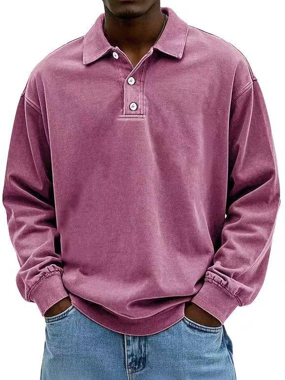 Men's Long Sleeve Polo Shirt Button Collar Relaxed Fit Casual Everyday Top
