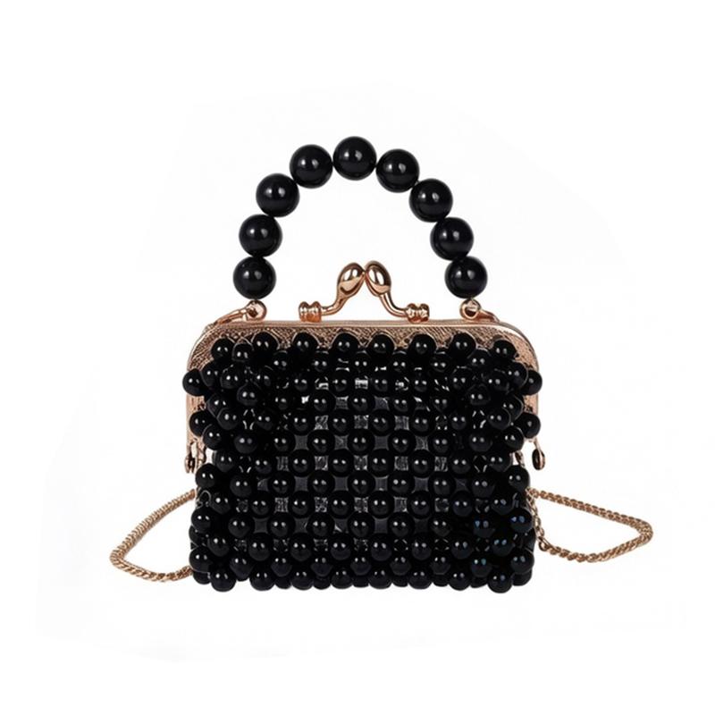 Luxury Clear Crystal Beaded Evening Clutch Handmade Transparent Beaded Mini Top-Handle Crossbody Bag for Wedding Party