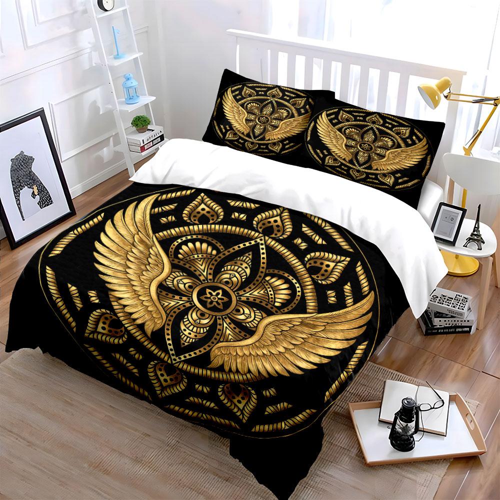 Golden Mandala Wings Decoration Set Soft Comfortable Duvet Cover Bedding Set Included 1*Duvet Cover & 2*Pillowcases, Gift