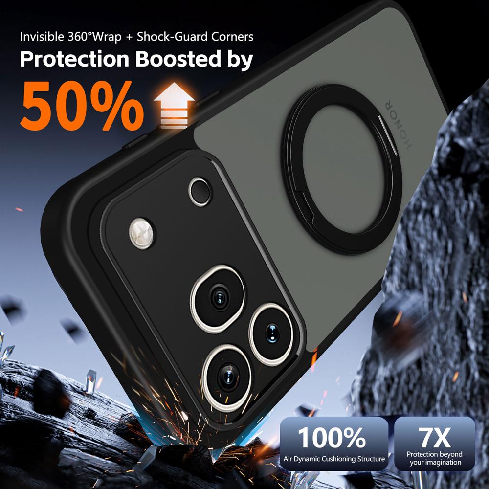 KEYSION 360° Rotating Ring Stand Magnetic Phone Case for HONOR 600 Pro 5G Matte Translucent Shockproof Back Cover for Honor 600 5G