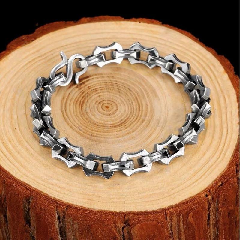 Punk Rock Vintage Oxidized Black Keel Chain Link Men Bracelet Punk Metal Motorcycle Bracelets Male Jewelry