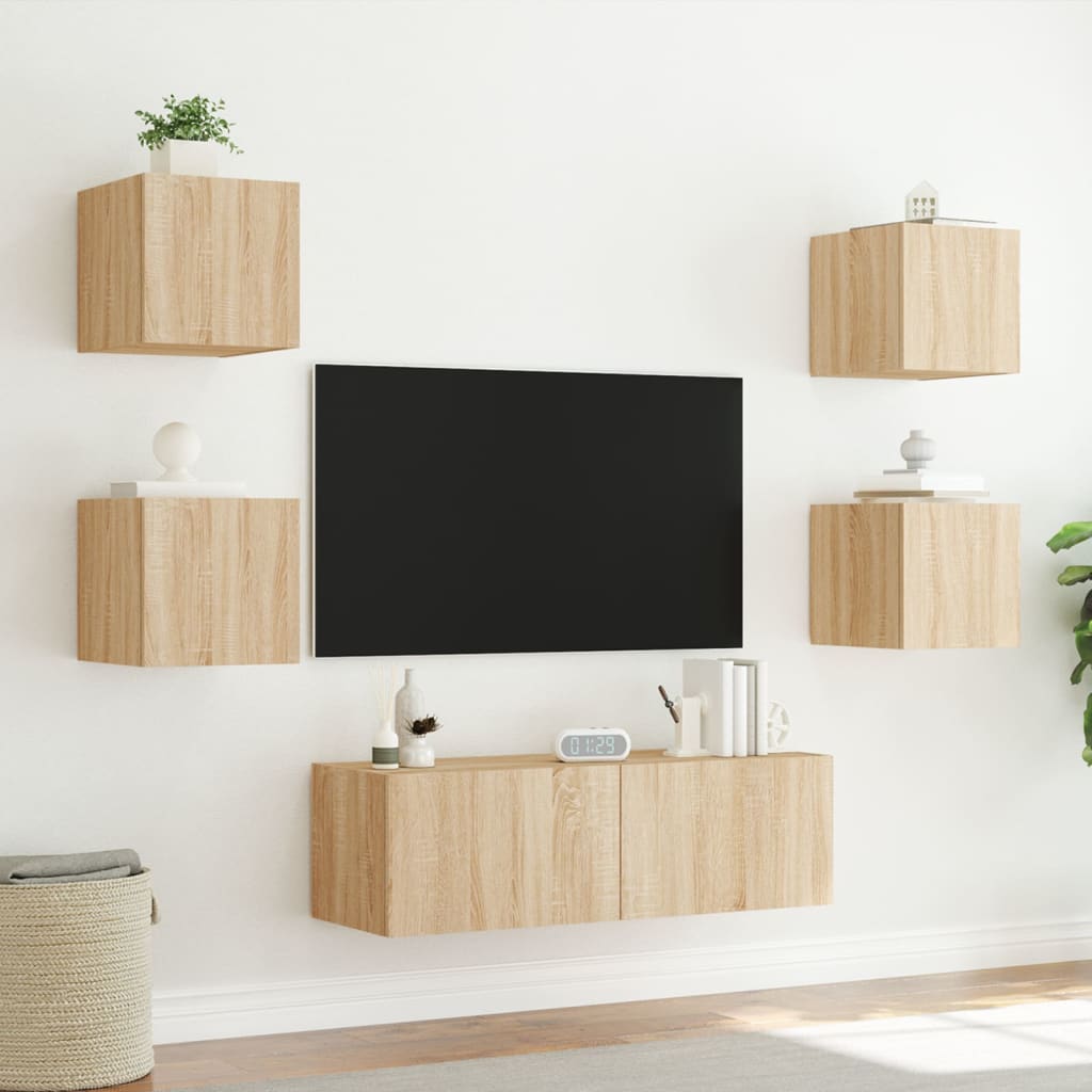 Vidaxl 5-Cz. Zestaw Mebli Tv Z Oświetleniem Led, Dąb Sonoma