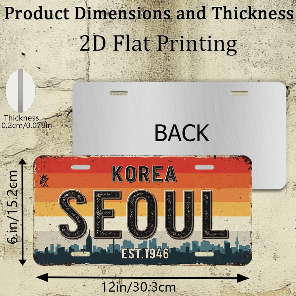 Corea Seoul EST Tramonto Retrò Skyline Stile Targa Metallo Alluminio Verniciatura Stampa HD Pieghevole Decorazione Artistica da Parete per