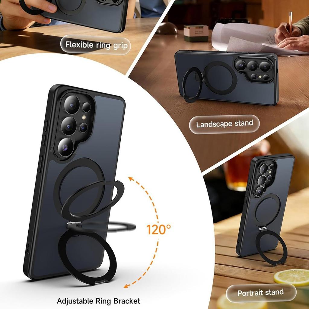 Magnetic Stand Phone Case Suitable for Samsung S26Ultra Protective Cover with Matte Skin Feel and Semi-transparent S25Fe4