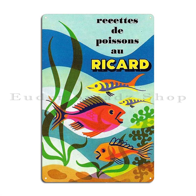 Vintage Ricard Werbeposter Fischrezepte Metallschild Pub Design Designs entwerfen Wohnzimmer Blechschild Poster