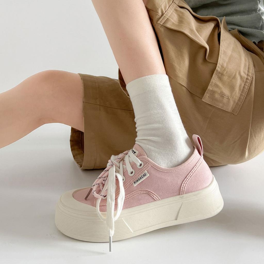 Casual lightweight black retro thick-soled low-top canvas shoes women's 2025 new summer casual soft baseplate shoes