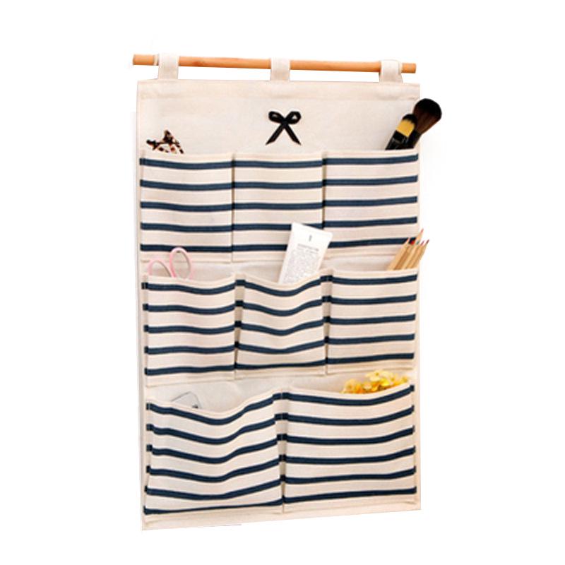 Paski Kokardka Montowany na ścianie Bawełniano-lniany Wiszący Organizer do Przechowywania z Wieloma Kieszeniami do Kuchni lub Łazienki.