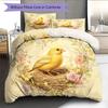 Bird's Nest with Flower Wreath  Pattern Bedding Quilt Set  Home Decoration  Gift (1 * duvet cover + 2 * pillowcase, without core)