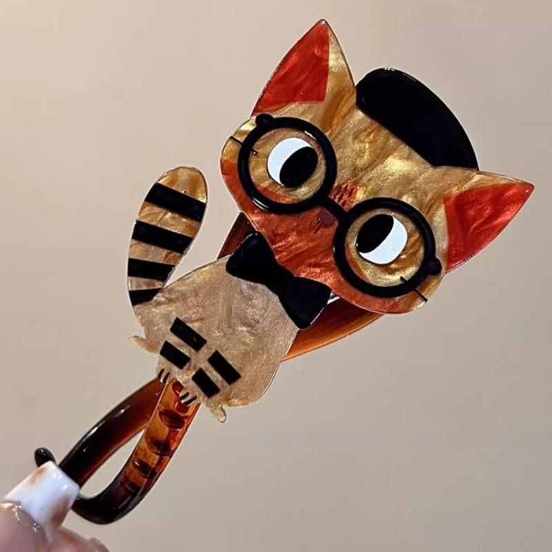 Funny Cute Kitten Hairpin Acrylic Twist Clip Fashionable Girl Ponytail Back of The Head Hair Clip
