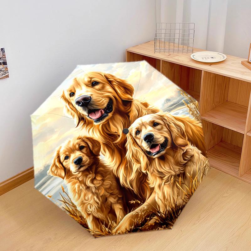 1 PC Automatic Folding Umbrella - Golden Retriever Pattern, Portable & Foldable Design with 8 Ribs, Christmas Birthday Gifts