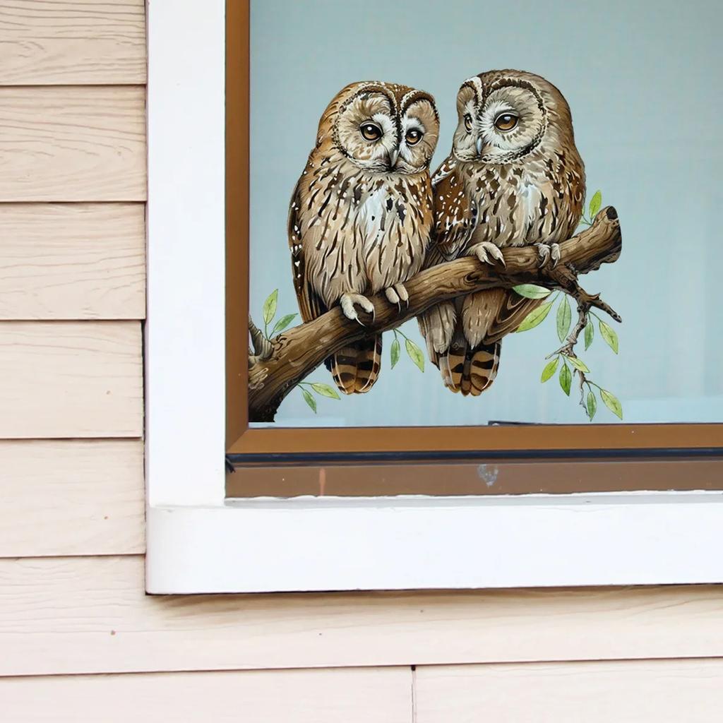 Owl Flower Branch Wall Stickers Living Room Glass Window Home Decorration Mural Bedroom Decor Self Adhesive Animal Decals