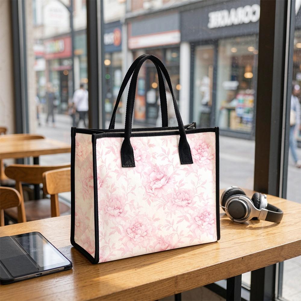 Elegant Pink Floral Tote Bag for Women Casual Lightweight Shopping Handbag for Daily Use