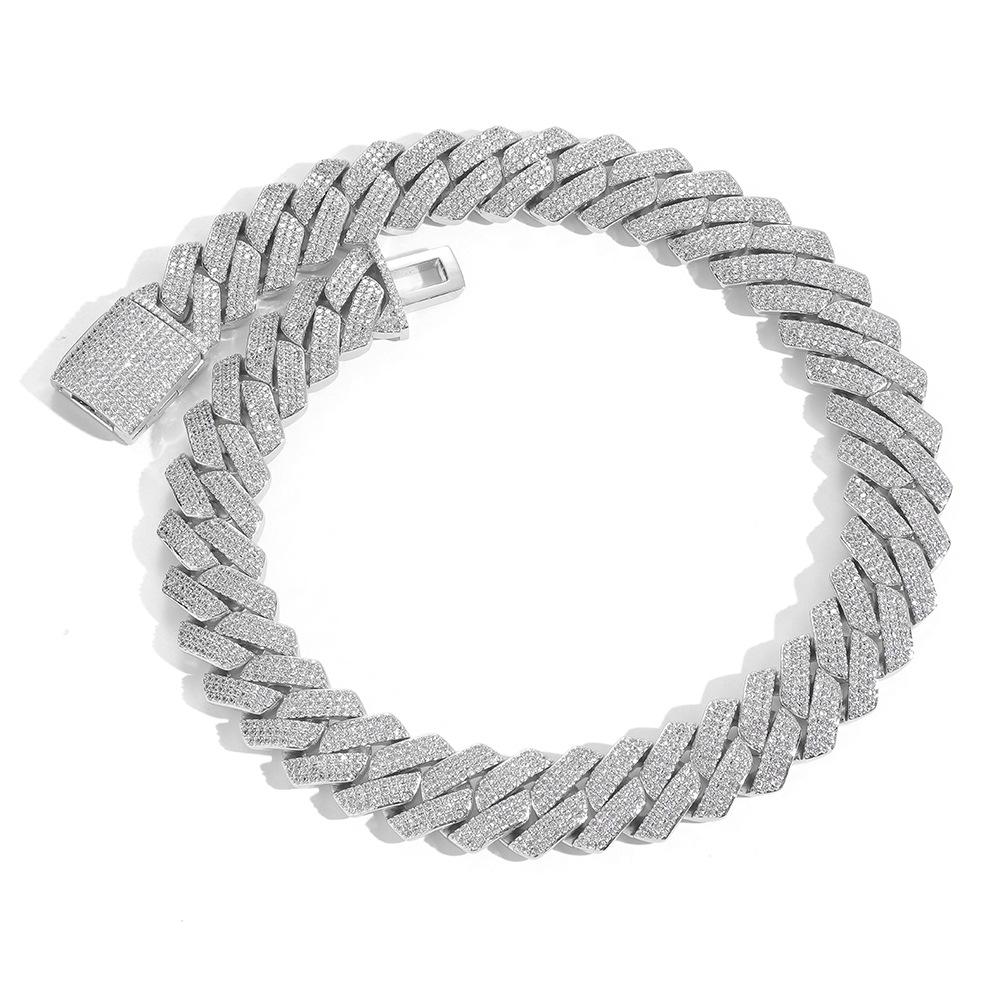 Men's Hip Hop 20mm Three-Row Zircon Rhombus Cuban Chain Full Diamond Necklace
