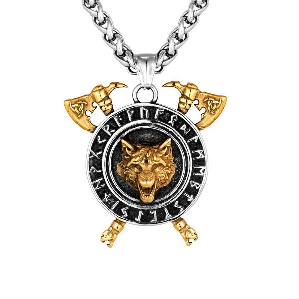 

Ожерелья с молотом Тора и волком золотистого цвета, ретро, скандинавские, амулет-подвеска с головой волка Одина, мужские, викингские руны, ювелирные изделия золотой