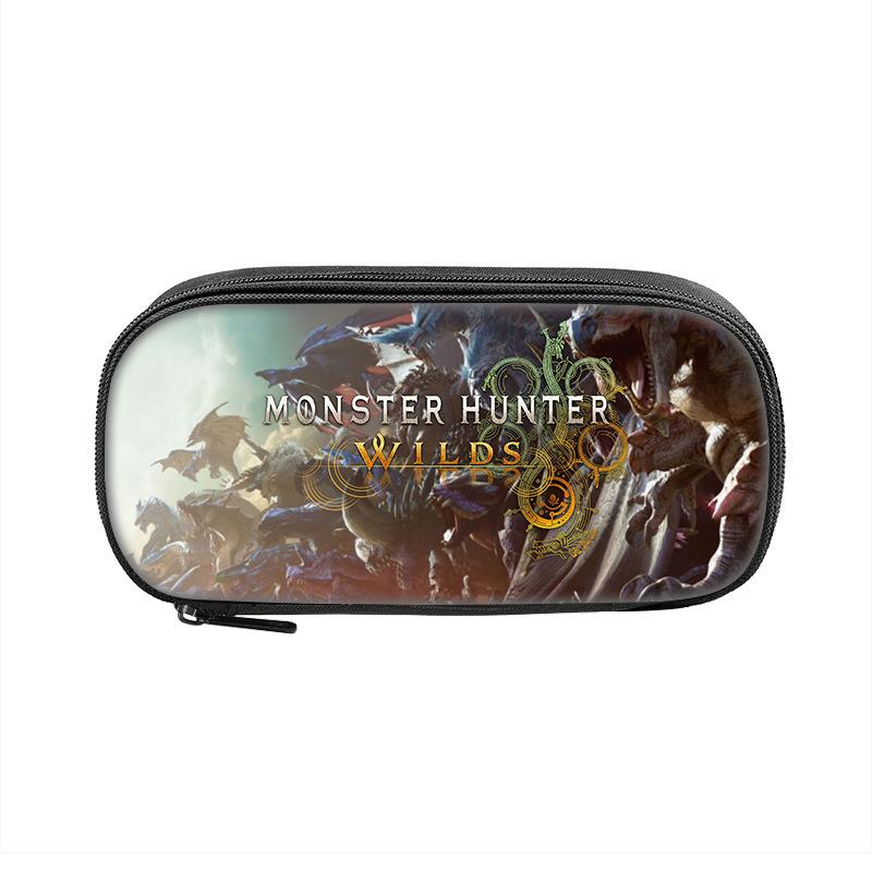 Cartoon Anime Student Grote Capaciteit School Monster Hunter Wilds Etui Tas voor Benodigdheden Rits Etuis