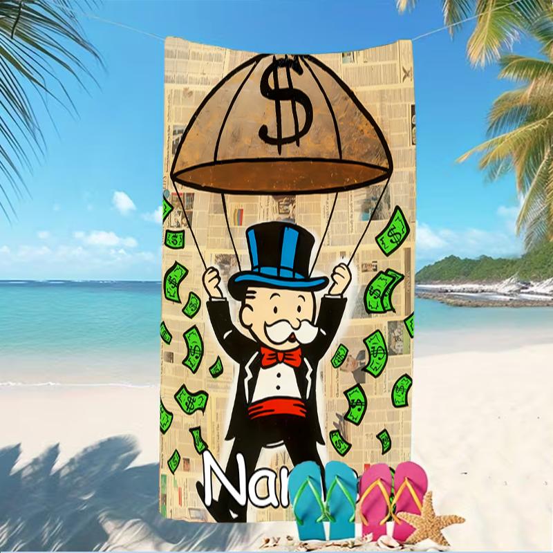 Customizable personalized beach towels Mr. Monopoly themed designs.Suitable for the beach, yoga, sports;ideal as beach accessories