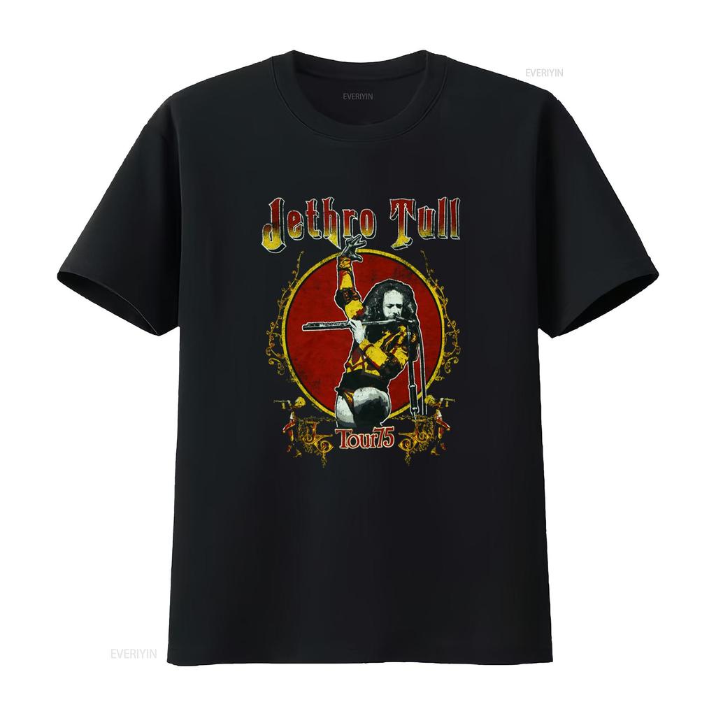 Jethro Tull Tour 75 Print T Shirt Rock Band Fan  vintage Washed graphic Soft Comfortable homme Versatile Stylish Stretched