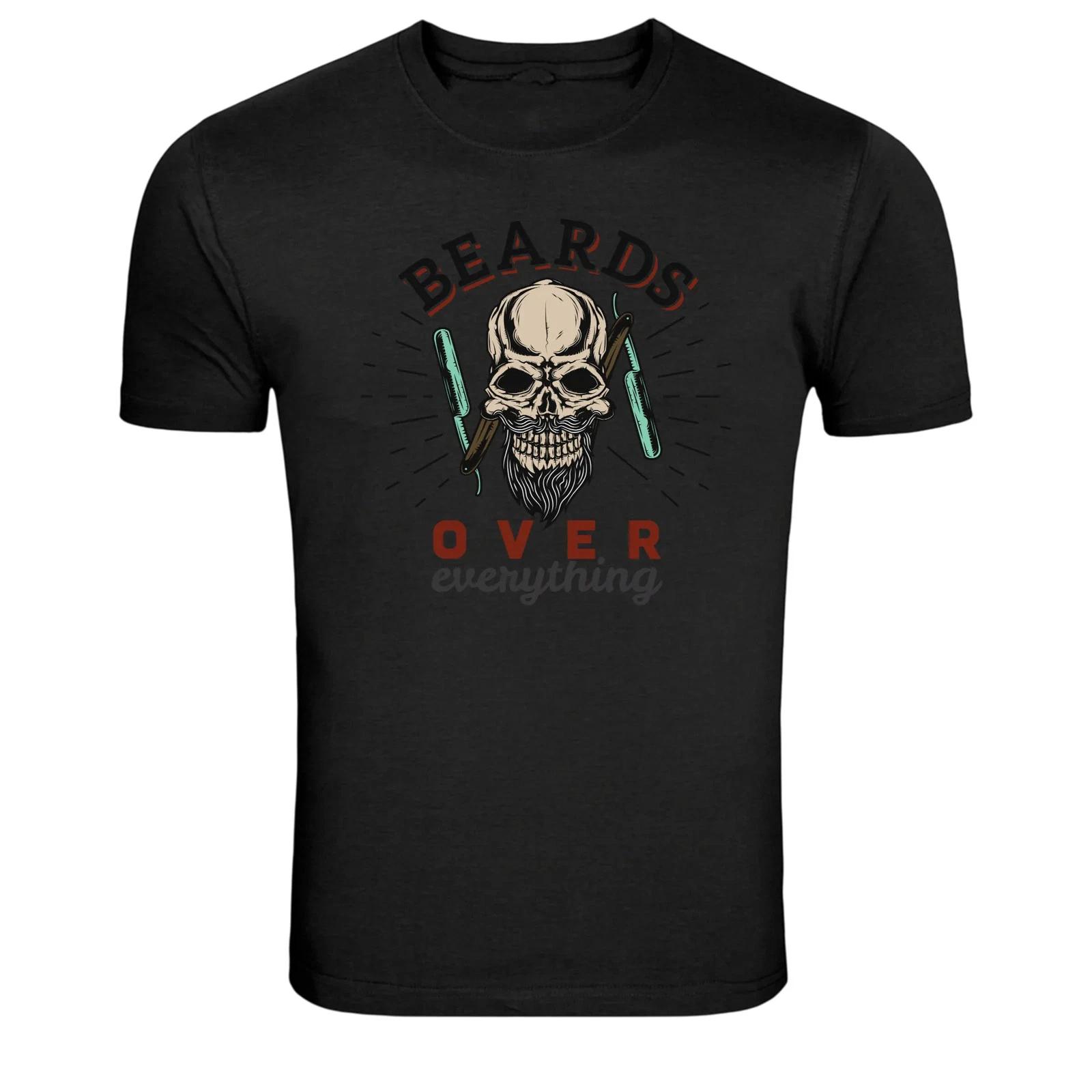 Beards Over Everything Barber Skull Graphic T-Shirt S