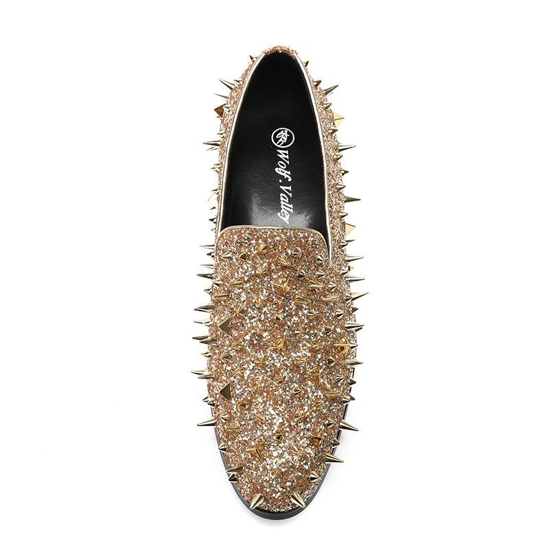 Fashion High-end Gold Deerskin Luxury Rose Gold Studded Shoes 46 Men Gentleman High Dress Plus Size 47 Party Wedding Casual Shoes