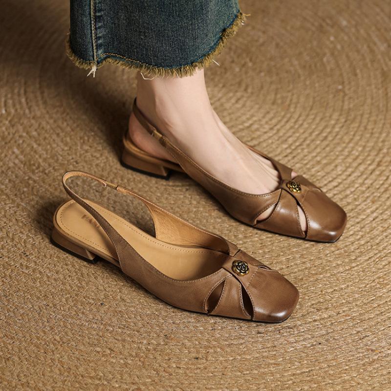 New Summer Women's Flat-soled Sandals Korean Version Bag Head Rear Empty Sandals Women's Comfortable Beef Tendon Soft Sole Large Size Shoes G