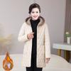 Women Middle-aged Cotton-padded Jacket with Hood and Thickened Velvet for Mid-length