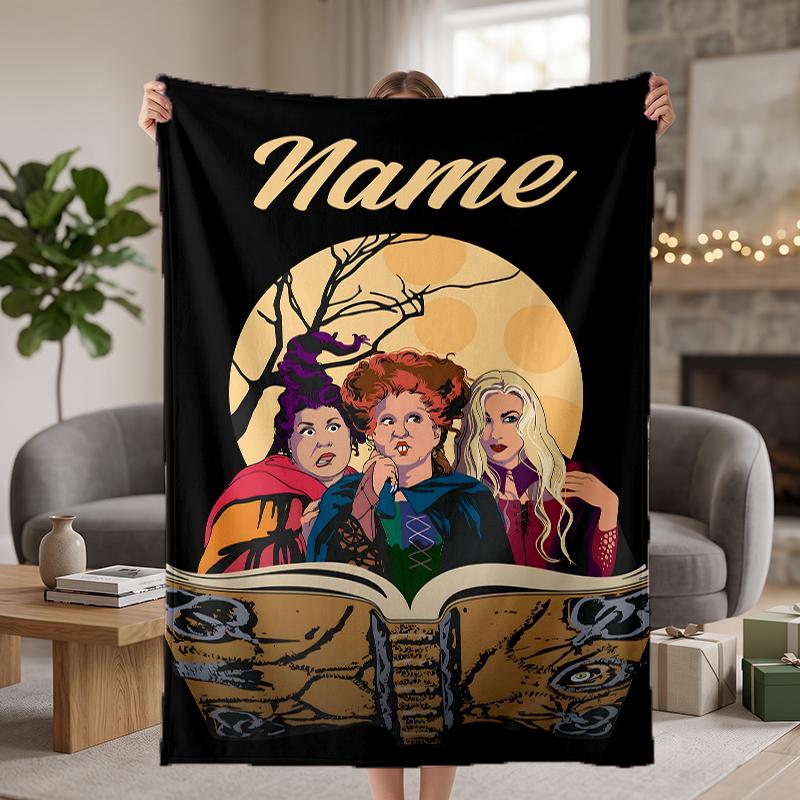 Hocus Pocus Custom Flannel Blankets Soft Warm Cozy Throws for Home Decor Holiday Gifts
