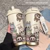 Large-capacity Stainless Steel High-value Double-drink Thermos Cup, Seven Straws, Car Coffee Cup