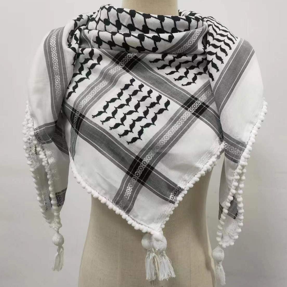 Original Kuffiyeh Cotton Woven Palestine Kufiya Arafat Scarf Shemagh Sewn Arab Keffiyeh Islam Muslim Hijab Shawl for Men Women