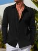 Men's Striped Jacquard Long Sleeve Shirt, Slim Fit Lapel Casual Fall Shirt for Fashion Urban Men