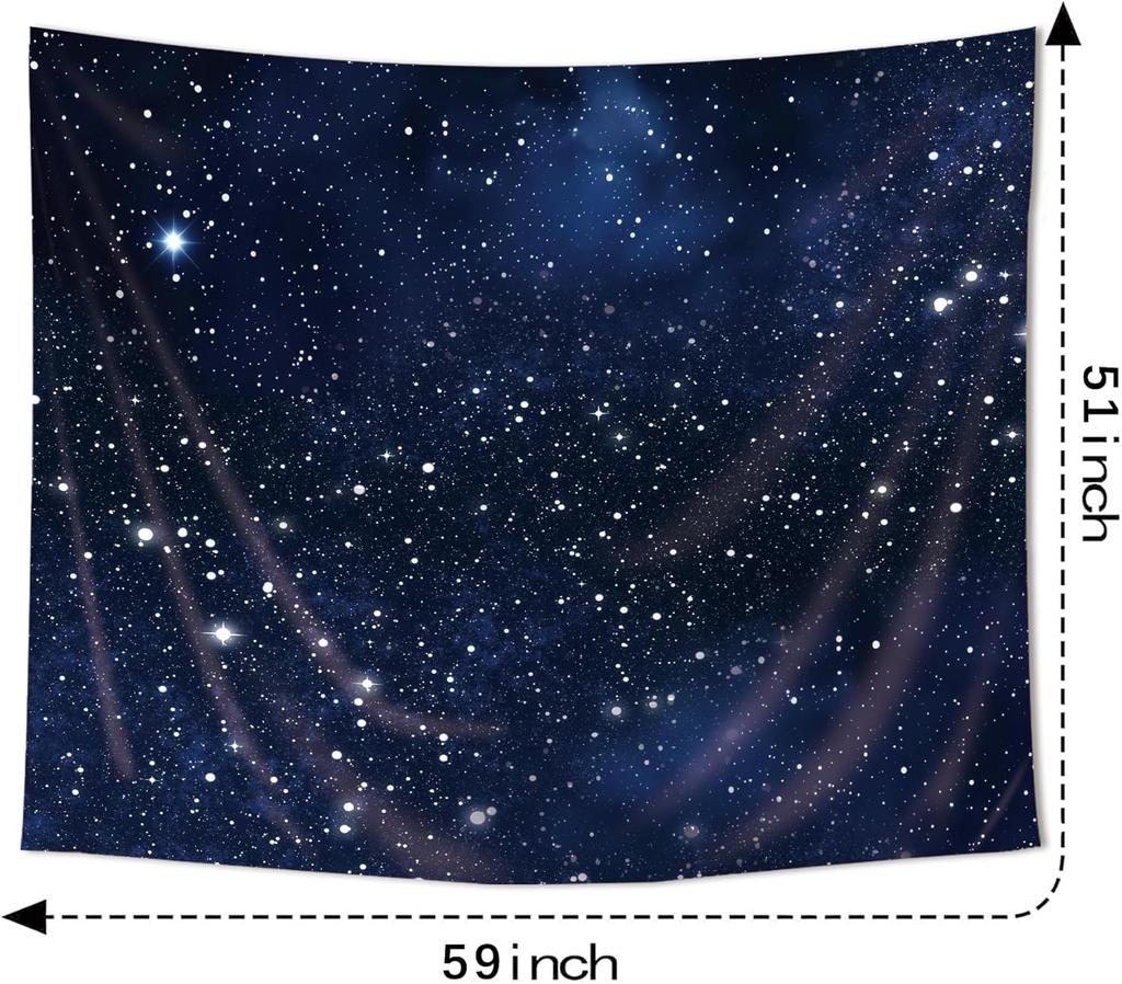 Night Sky Stars Tapestry Wall Hanging Dark Blue Galaxy Space Cosmic Starry Fantasy Universe Texture Outer Shining Star Kid