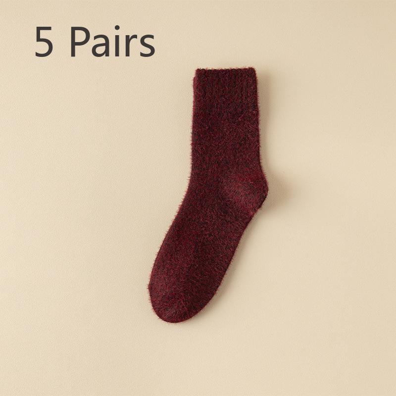5 Pairs of  Male Autumn and Winter Plush Warm Thickened Floor Mid Calf Socks