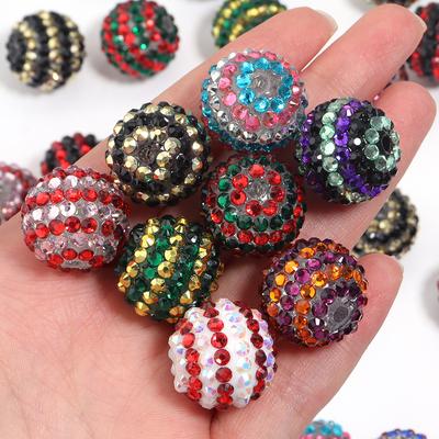 5pcs 20mm Rhinestone Resin Ball Beads Colorful Stripe Round Loose Beads For Jewelry Making DIY Bracelets Phone Chain Keychain