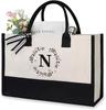 Custom Lace Initial Canvas Tote Bag
