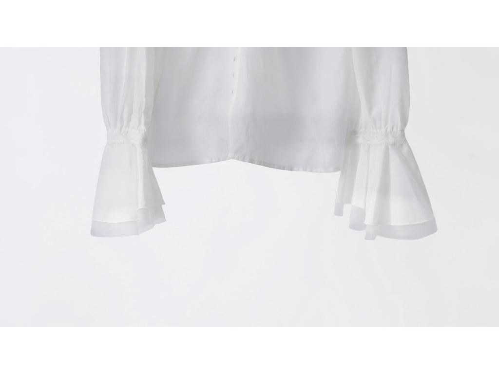 Premium Purple Label: 2026 Spring Silk-Cotton Blend French Style Ruffle V-Neck Bell Sleeve Shirt