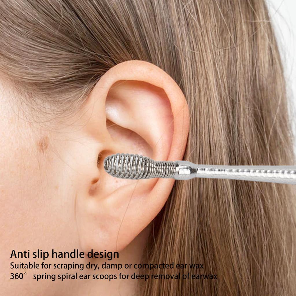 Ear Spoon Double Head Stainless Steel Ergonomic Design Relieve Itching Glossy Rounded Spiral Spring Ear Pick