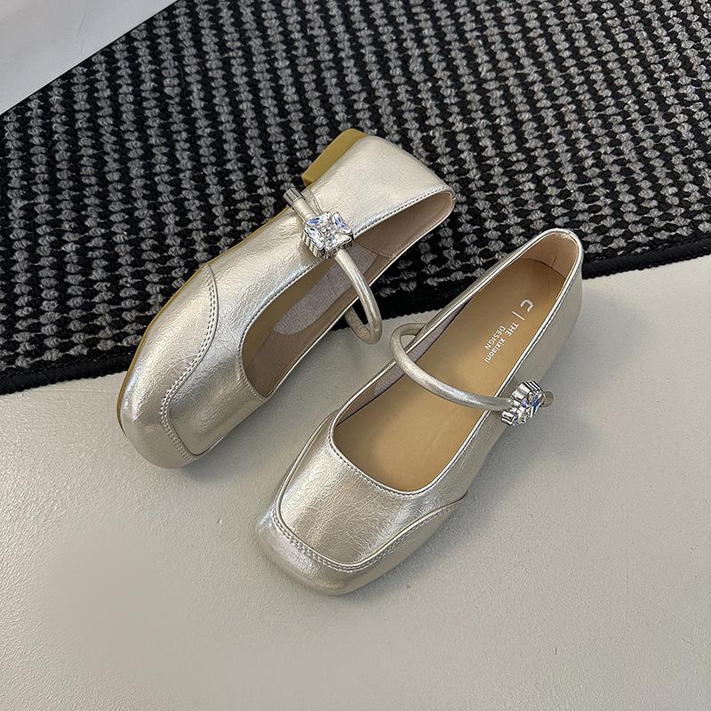 Fashion French Square Head Women's Mary Jane Shoes Spring and Summer Retro One-button British Style Square Heel Flat Single Shoes Women